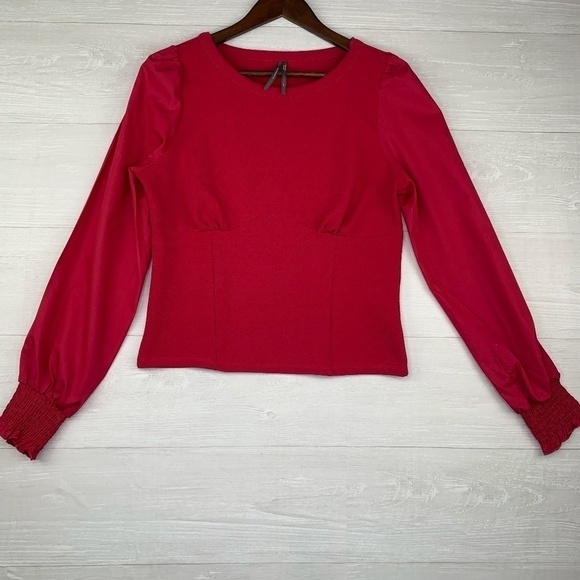 by Anthropologie Women's Long Sleeve Medium Pink Blouse with Ruffle Cuff Size M - Picture 2 of 9